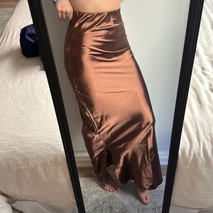 Long Brown Satin Skirt - BRAND NEW - RedBerry